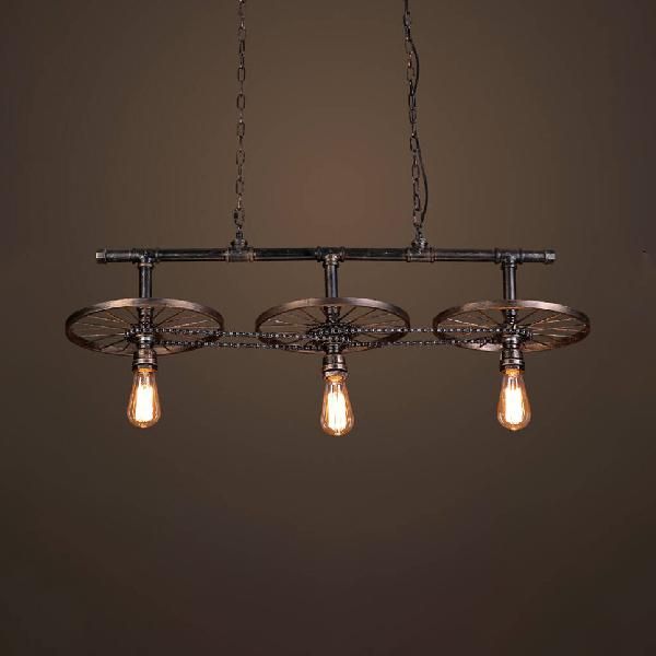 Isola bulba industriale Isola Light Light 3 Lights Isola Metallic Isola con decorazione delle ruote in bronzo