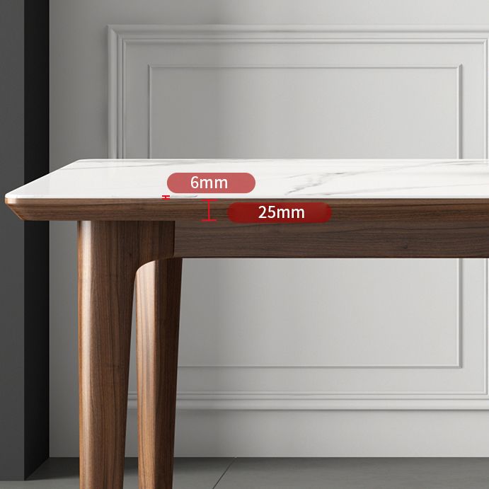 Rectangular Mid-Century Modern Table Sintered Stone Table with Wood Legs