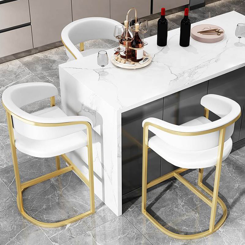 Glam Armrest Backrest Counter Stool Iron Bar Stool with Leather Cushion and Pedal