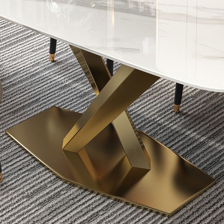 Contemporary Dining Set Rectangular Dining Table with X-shaped Metal Shelf