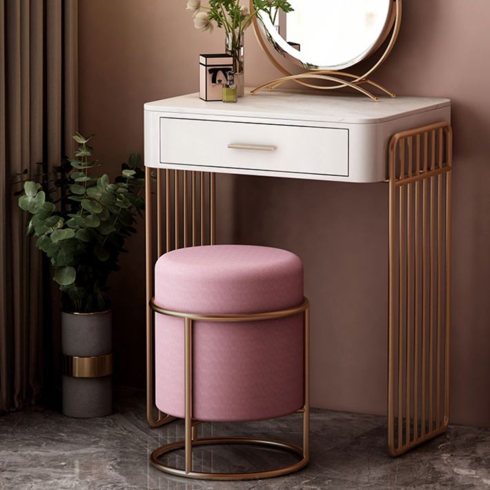 Glam Vanity Desk in White with Drawers Dressing Table with Metal Base