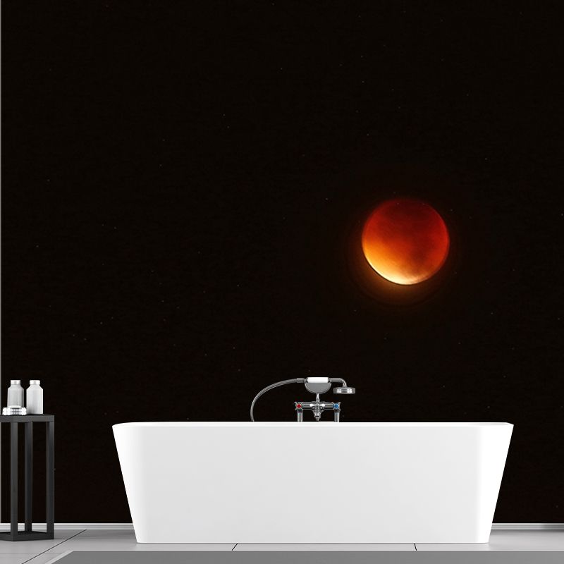 Black-Red Blood Moon Mural Moisture Resistant Modernist Living Room Wall Covering