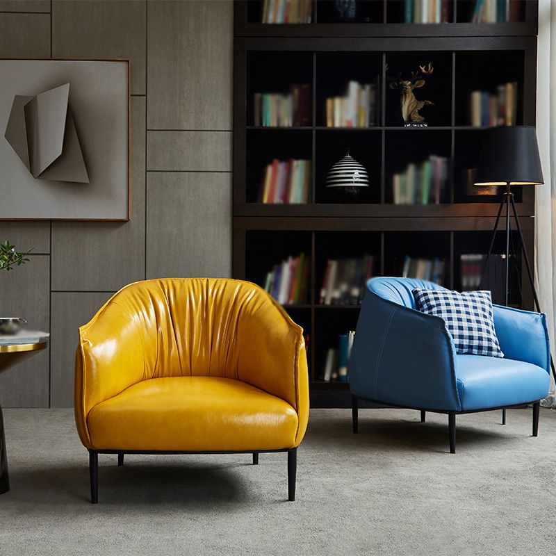 Solid Color Bedroom Leather Arms Included Round Arms Camel Back Barrel Chair