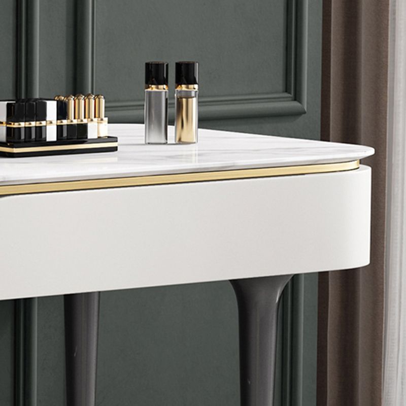 39.37" Wide Vanity Set with Stool Stone Top Makeup Vanity Table in White