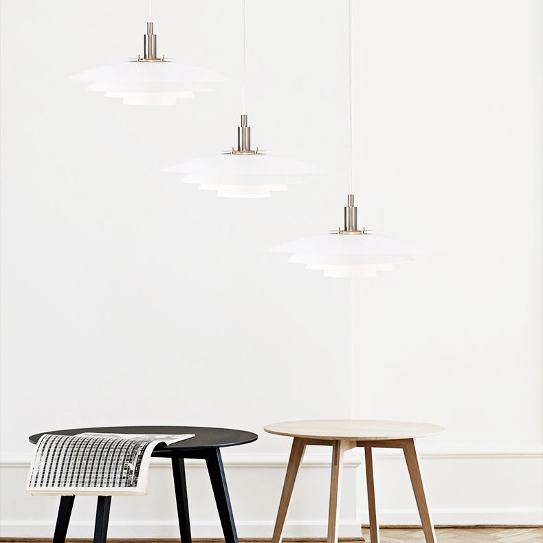 Nordic Style Minimalist Flying Saucer Hanging Light 15" Wide White Metal Single Bulb Lighting Fixture in Bedroom