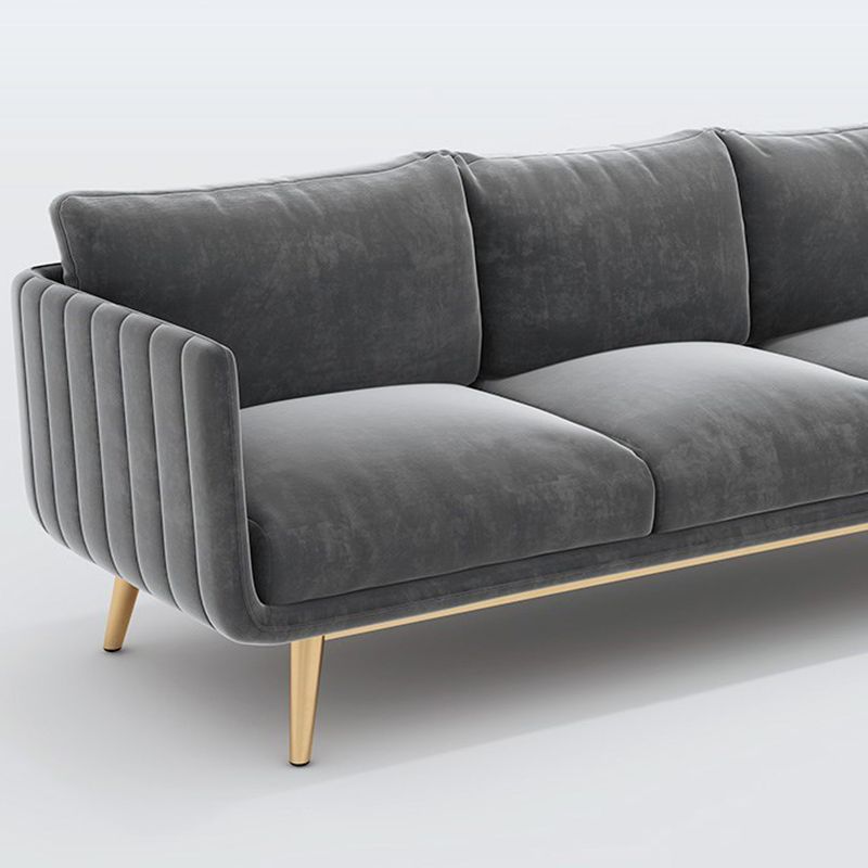 Velvet Nordic Standard Sofa Loose Back Square Arm Sofa with Brass Legs