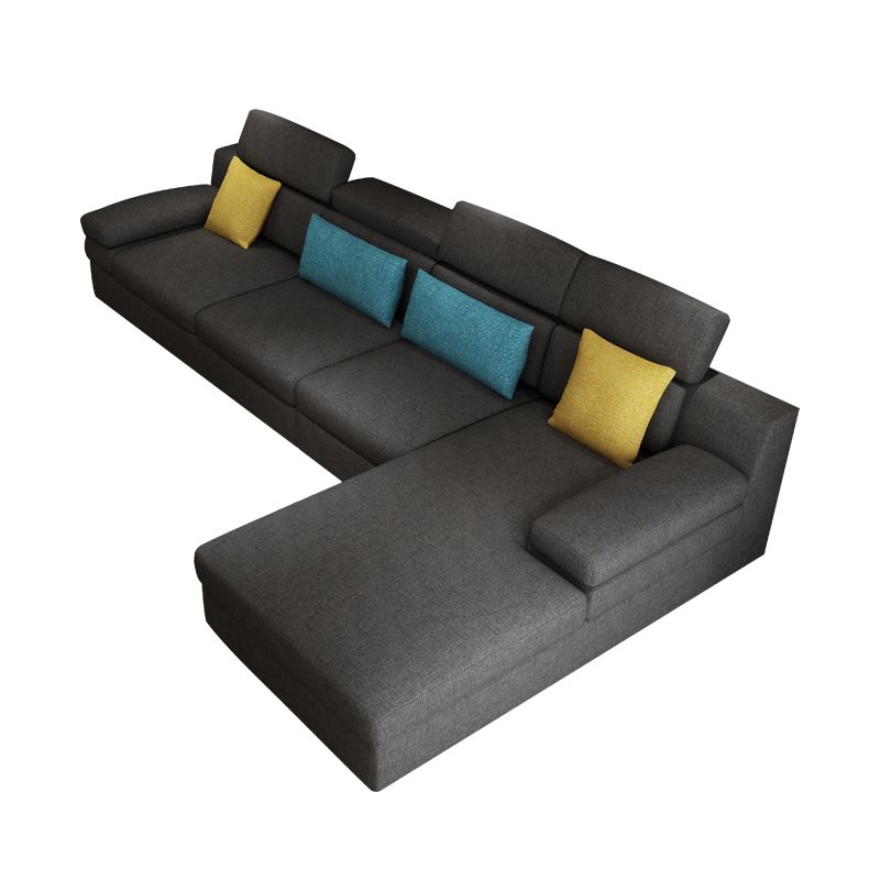 37.40" Tall Modern Linen Sectional Pillow Top Arm Sectional with Adjustable Headrest