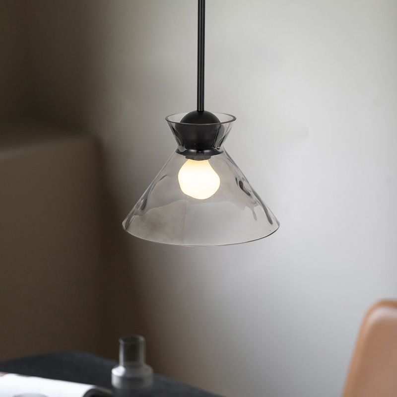 Ripple Glass Black Hanging Lamp in Modern Style Lacquered Iron Pendant Light for Dining Room