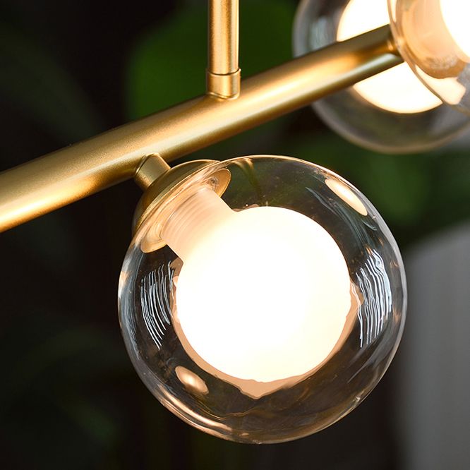 Modern Metal Ceiling Light Linear Shape Island Light with Glass Shade in Black and Gold