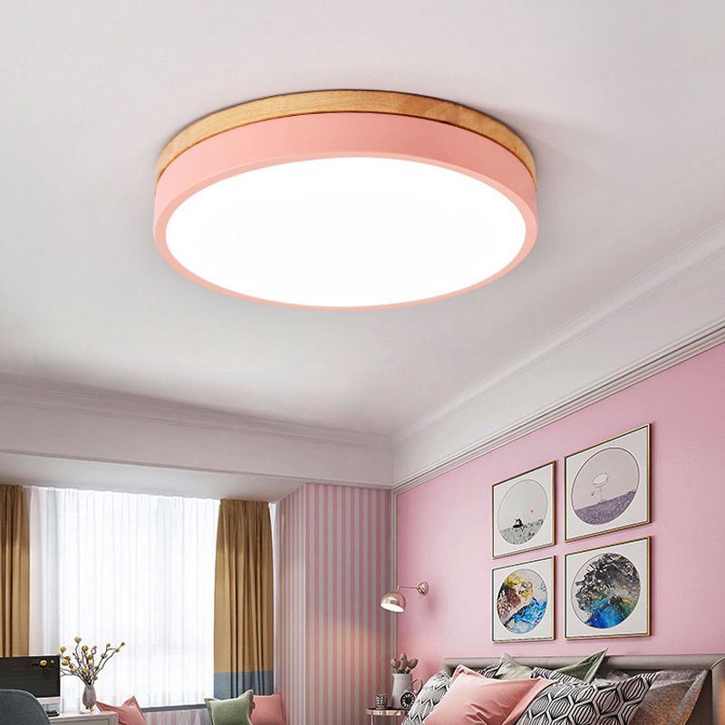 Lámpara de techo acrílica para dormitorio infantil, luz de techo circular delgada de color caramelo, Macaron Loft