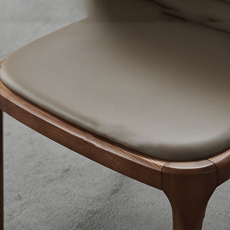 Industrial Solid Wood Dining Chair Faux Leather Side Chair with Upholstered