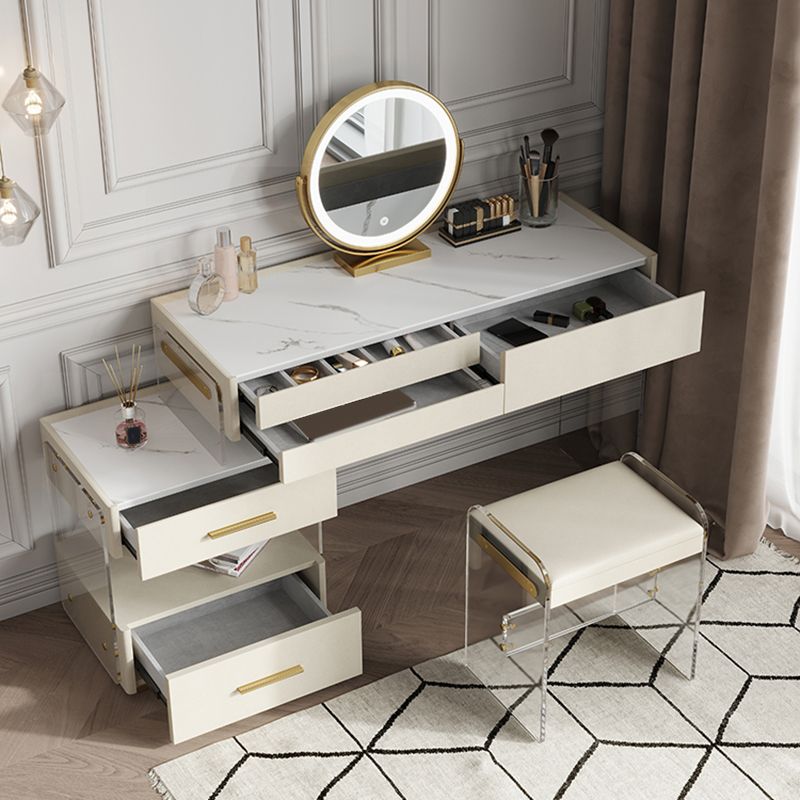 Glam Slate Top Dressing Table Stool Set Solid Wood Makeup Counter