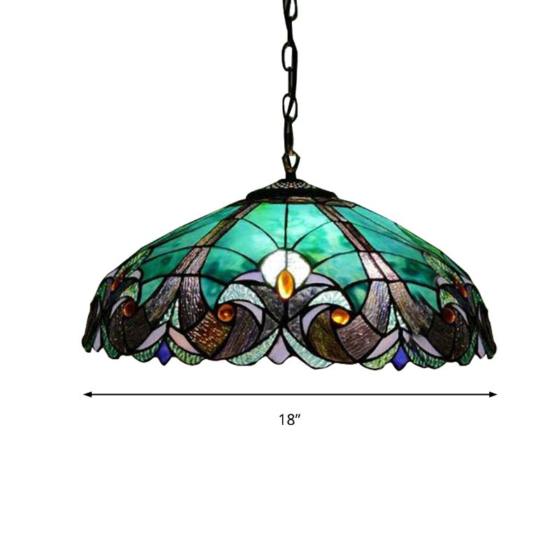 Tiffany Flared Ceiling Lamp 4 Heads Yellow/Blue Stained Art Glass Hanging Light Kit for Bedroom