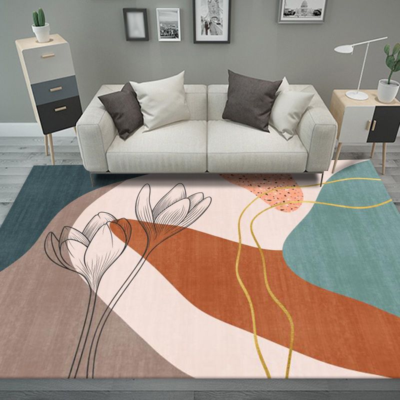 Magnificent Modern Rug Orange Color Piece Rug Stain Resistant Rug for Living Room