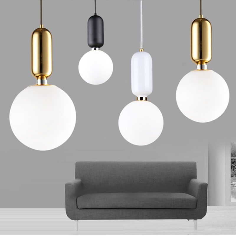 1 Light Spherical Hanging Ceiling Light Modern Style Glass Hanging Lamp Kit