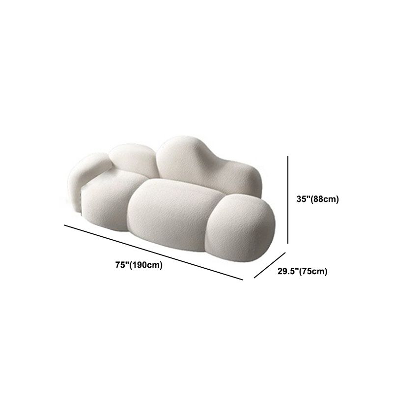 White Wool Curved Back Sofa Modern 34.65" H Square Arm Seating