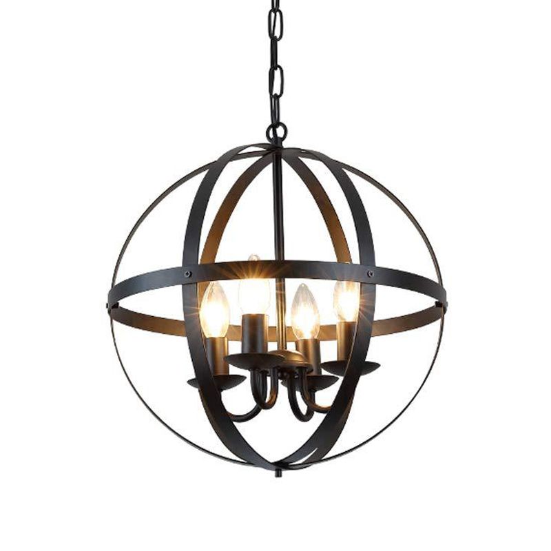 4 Bulbs Metal Ceiling Chandelier Vintage Black Globe Dining Room Pendant Lighting