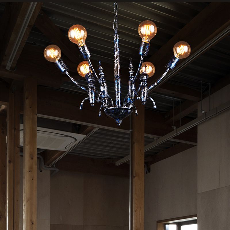 Bulbe salle à manger lustre lustre métallique multi-tête pendante vintage en noir