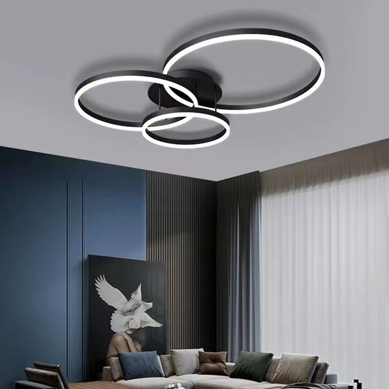Minimalism Ceiling Light Fixture Circle Flush Mount in Black for Living Room