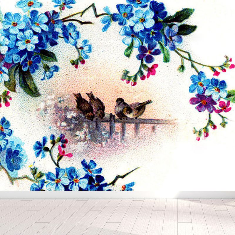 Big Flowers and Bird Mural Wallpaper Decorative Modern Girls Bedroom Wall Covering