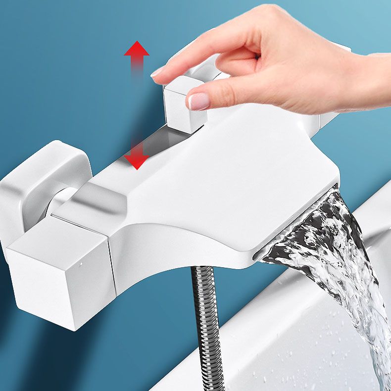 Contemporary Wall Mounted Metal Tub Filler Double Handles Waterfall Tub Faucet Trim