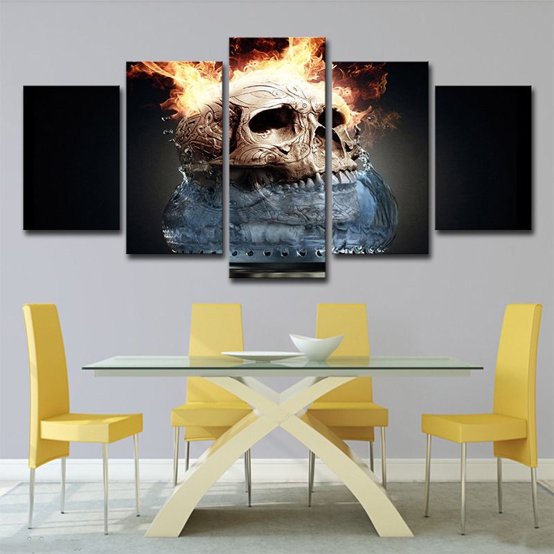 Grey Flames and Skull Canvas Print Multi-Piece Wall Art Decor for House Interior