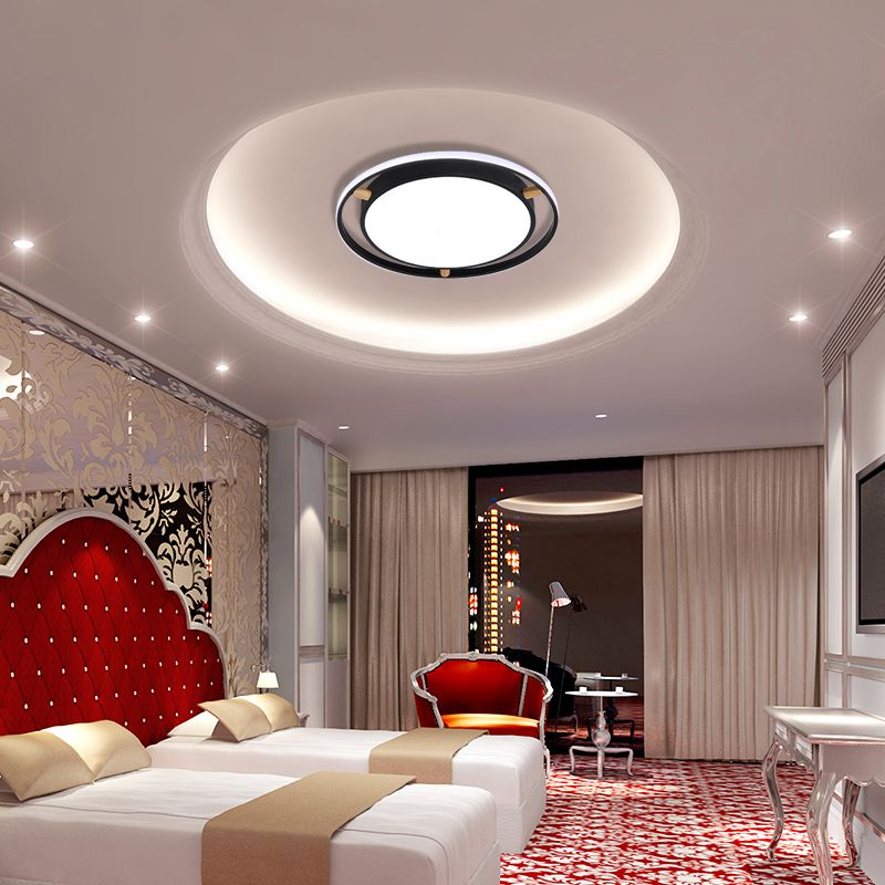 Nordische LED Deckenbündelleuchte Weiß/Grün/Grau Zweikreis dünne Flushmount Beleuchtung mit Holz Arm, 16 "/19.5" /23.5 " W