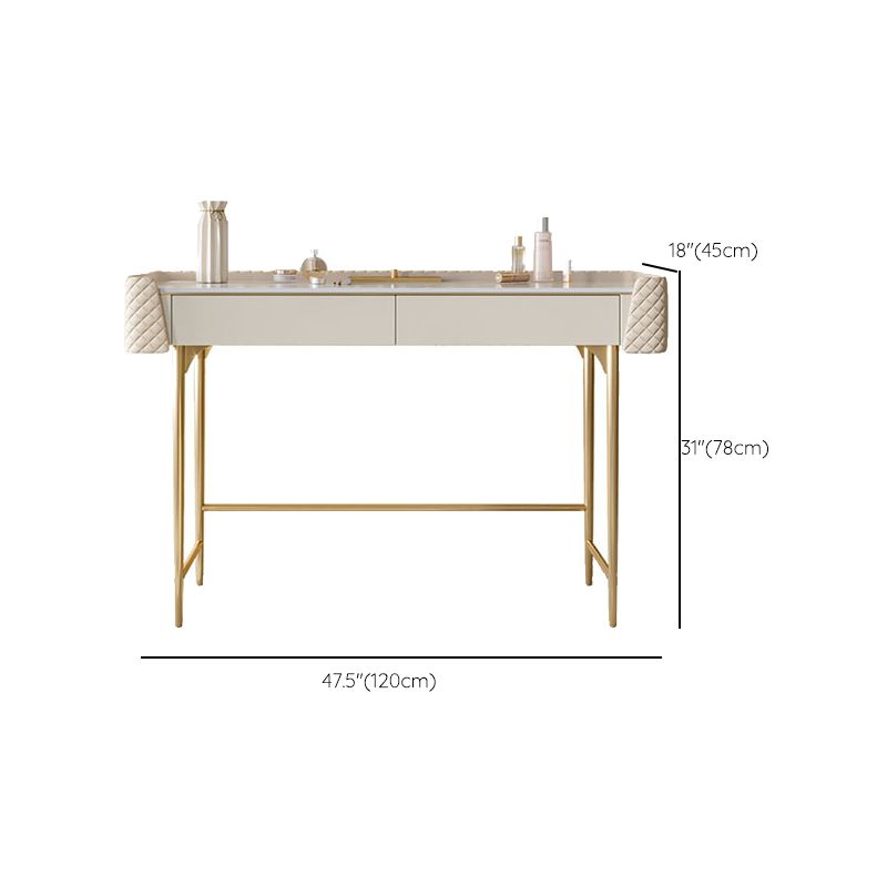 White Vanity Desk with 2 Storage Drawers 17.71" Wide Wood Vanity Set, Glam Style