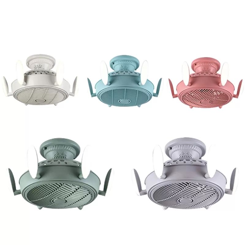Nordic Style Fan Semi Flushmount Light 6 Lights Macaron Colored Ceiling Fan for Bedroom