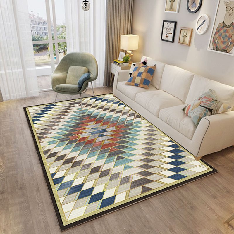 Nordic Hotel Area Rug Multi Colored Geometric Indoor Rug Synthetics Anti-Slip Stain Resistant Washable Rug