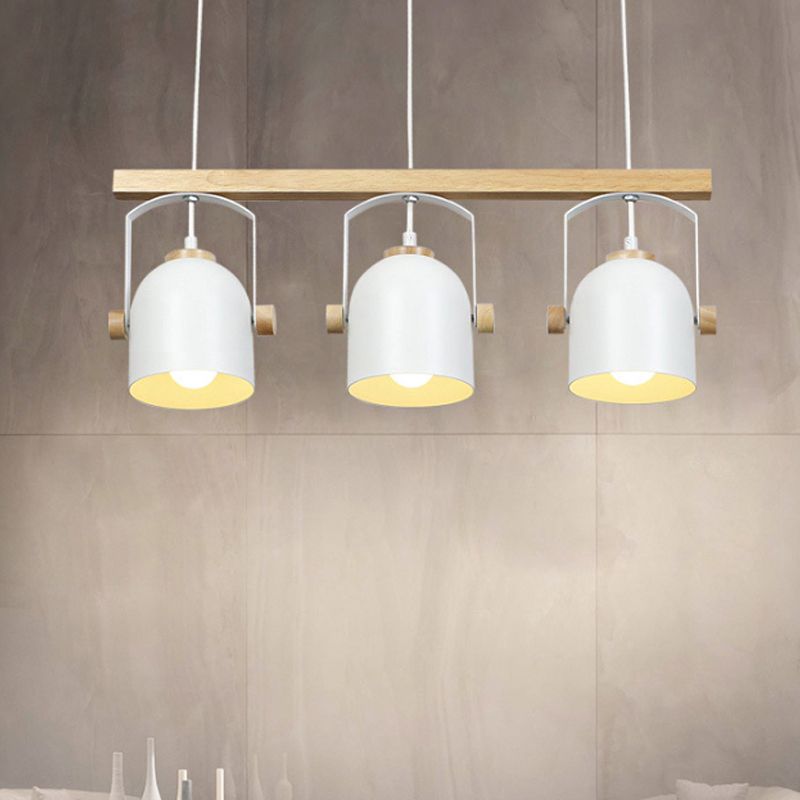 White/Grey Dome Shade Linear Chandelier 3/4 Heads Nordic Metal Island Light over Dining Table