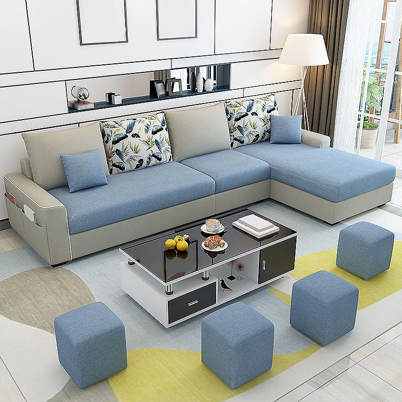 L-Shape Linen Blend Square Arm Sectional with Slipcovered and Storage