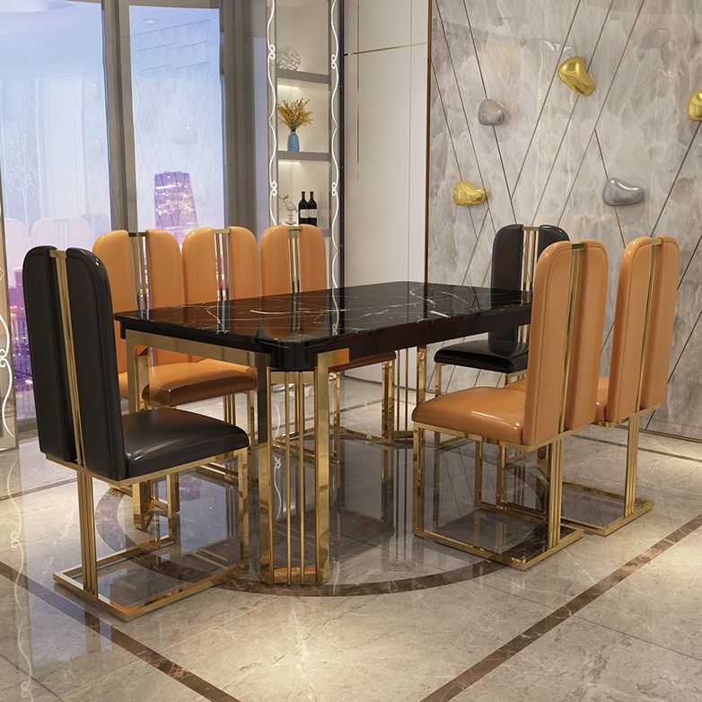 Rectangle Metal Base Table Glam Style Dining Table with 4 Legs