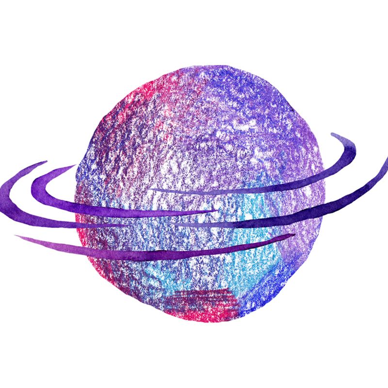 Watercolor Ringed Planet Mural Kids Style Smooth Wall Art in Dark Color for Bedroom