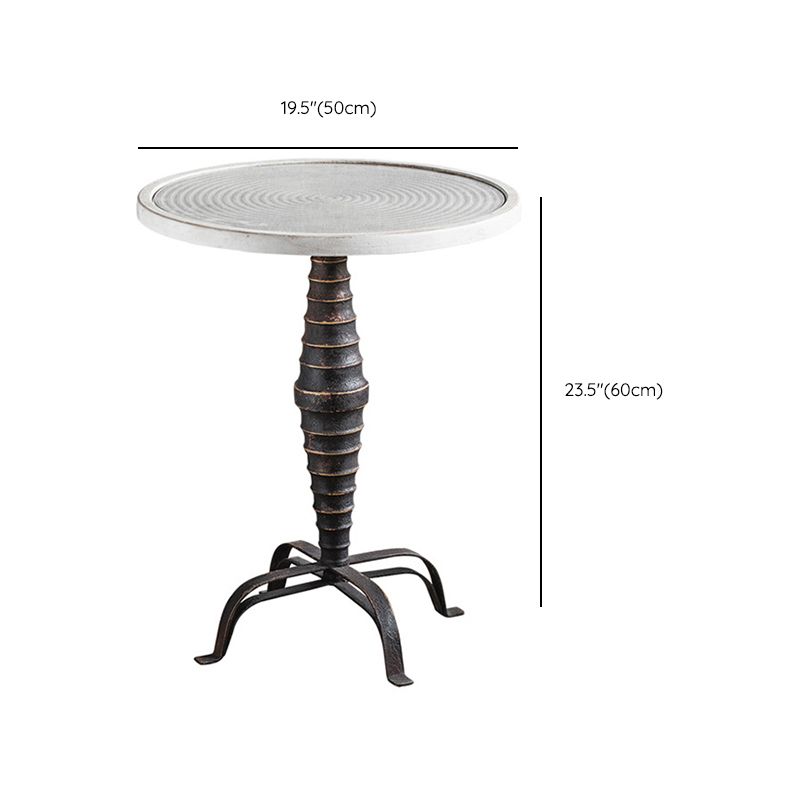 French Country Wood Round Top Side Table Distressed Iron Base End Table