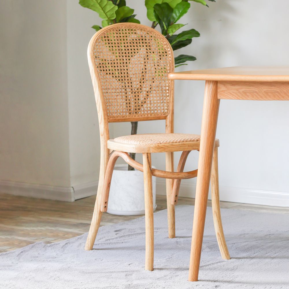 Sillas de comedor sin brazos de Bentwood, sillas laterales con respaldo abierto de ratán y patas de madera