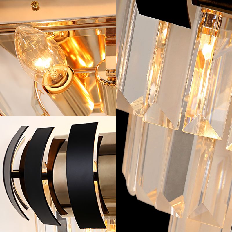 3 Bulbs Layered Wall Sconce Modern Style Clear Crystal Wall Light Fixture in Gold for Corridor