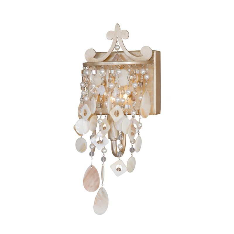 Linear Wall Mount Lamp Modern Style Shell and Crystal 1/3-Light Sconce Light Fixture with Pearl Deco in Gold