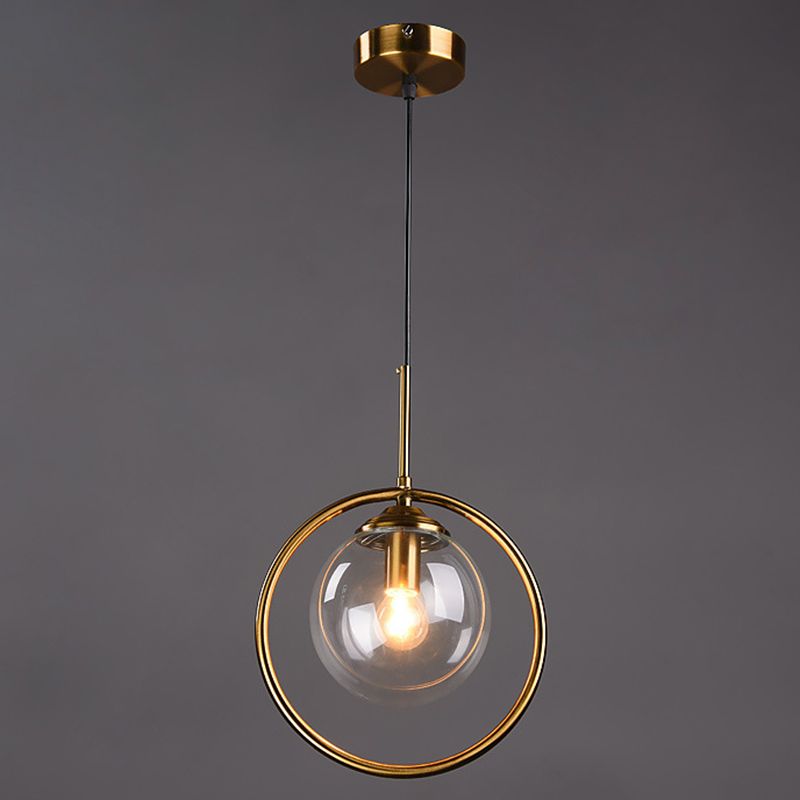 Spherical Pendant Lighting Contemporary Style Glass Clear Pendant Light Fixture for Bedroom