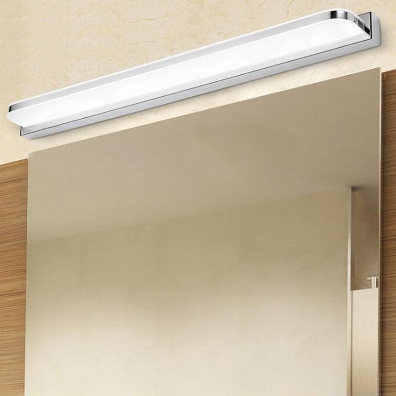 Linear Shape Metal Wall Sconce Modern Style 1 Light Mirror Wall Light Fixture in Silver