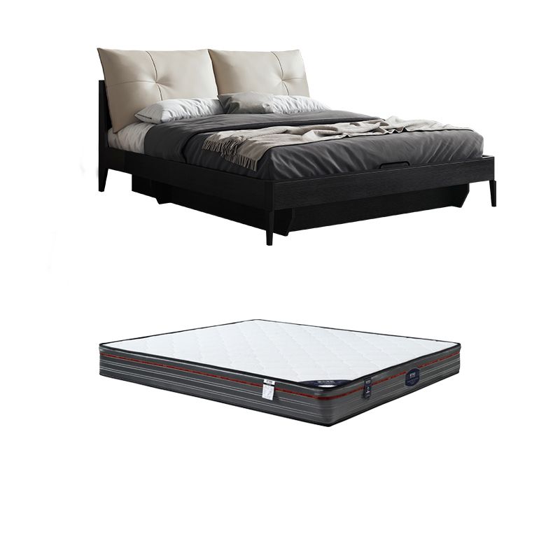 Upholstered Headboard Standard Bed Mid-Century Modern Panel Bed Dark Grey