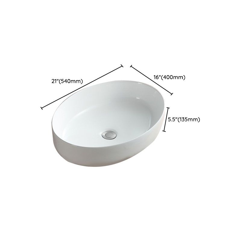 Modern White Vessel Sink Porcelain Vessel Bathroom Sink with Faucet
