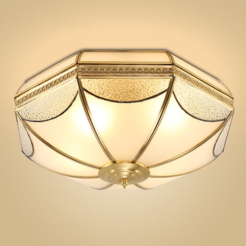 Luminaires encastrés à tambour, plafonniers en cuivre de style colonial avec abat-jour en verre