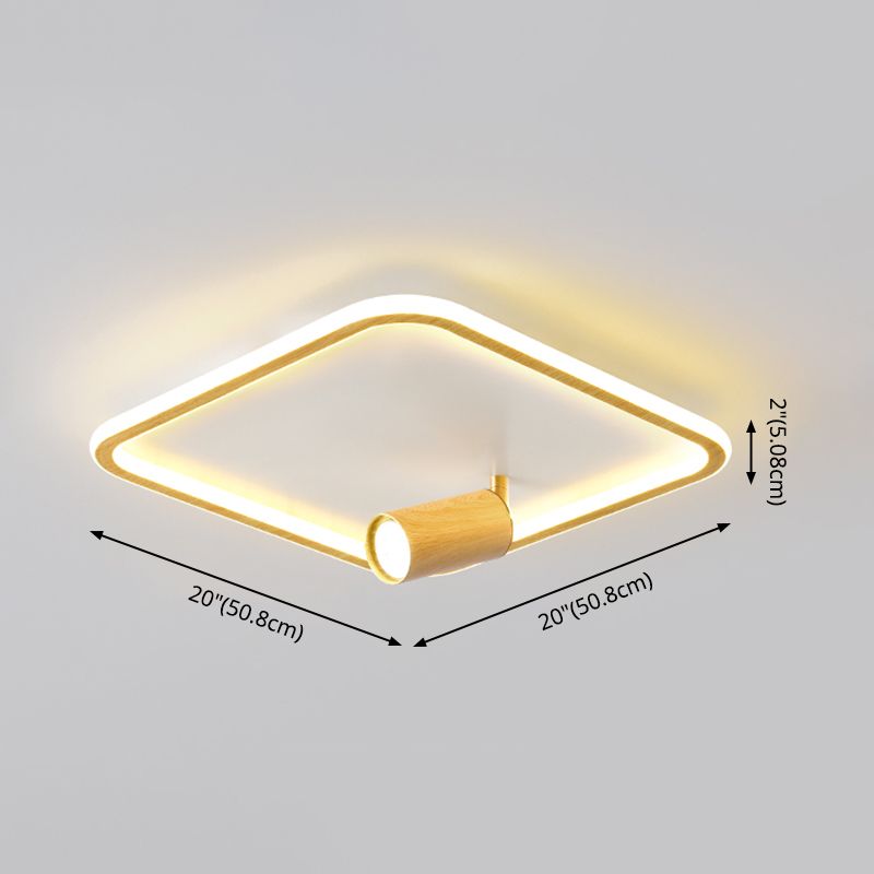 Squared Wood LED Flush Mount Modern Flush Bedroom Ceiling Lights with Spotlight