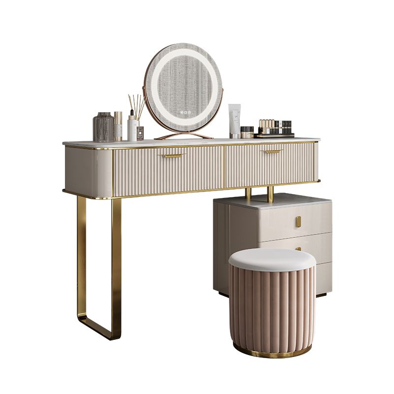 2/5-Drawer Vanity Makeup Table Set Metal Dressing Table in Beige
