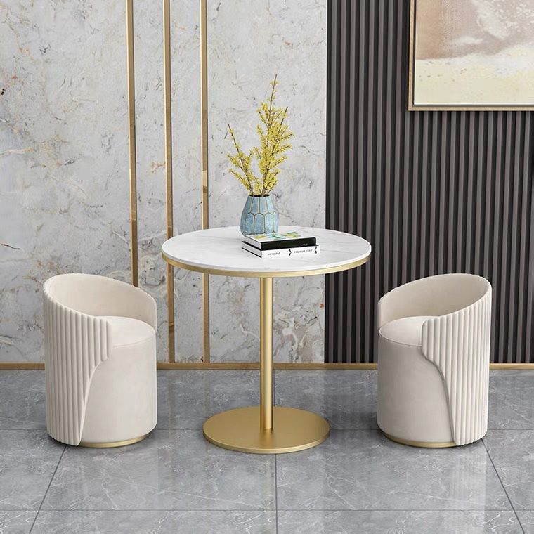 White Faux Marble Dining Table Traditional Luxury Round Table for Home