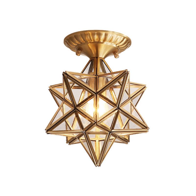 Lampe en verre proche du plafond, éclairage de plafond d'allée en étoile en laiton de style vintage