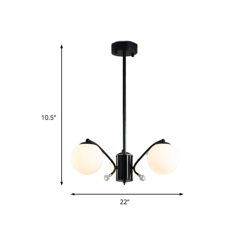 Lampadario a sfera di vetro bianco moderno 3/5/9 luci appiccicogeni a soffitto in nero con braccio curvo