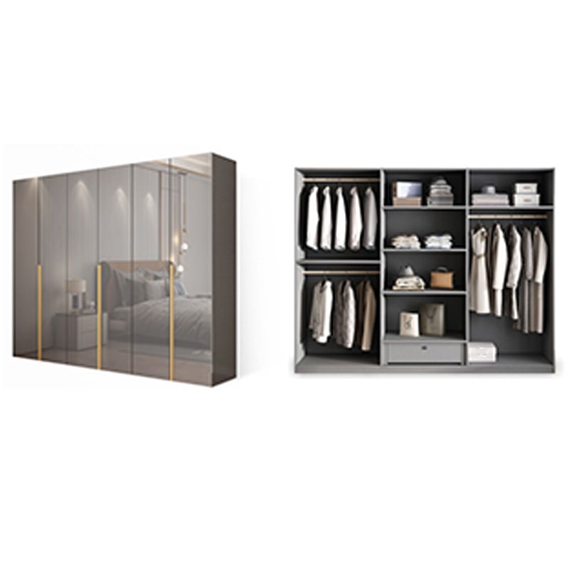 White Paint Light Luxury Wooden Wardrobe with Shelves and Sliding Door