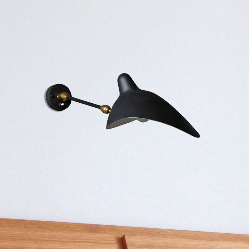 1/3-Light Living Room Wall Sconce Light with Duckbill Metallic Shade Black Finish Adjustable Wall Lamp